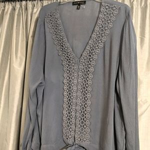Blue blouse. NWOT. Lace detail Bell sleeves
